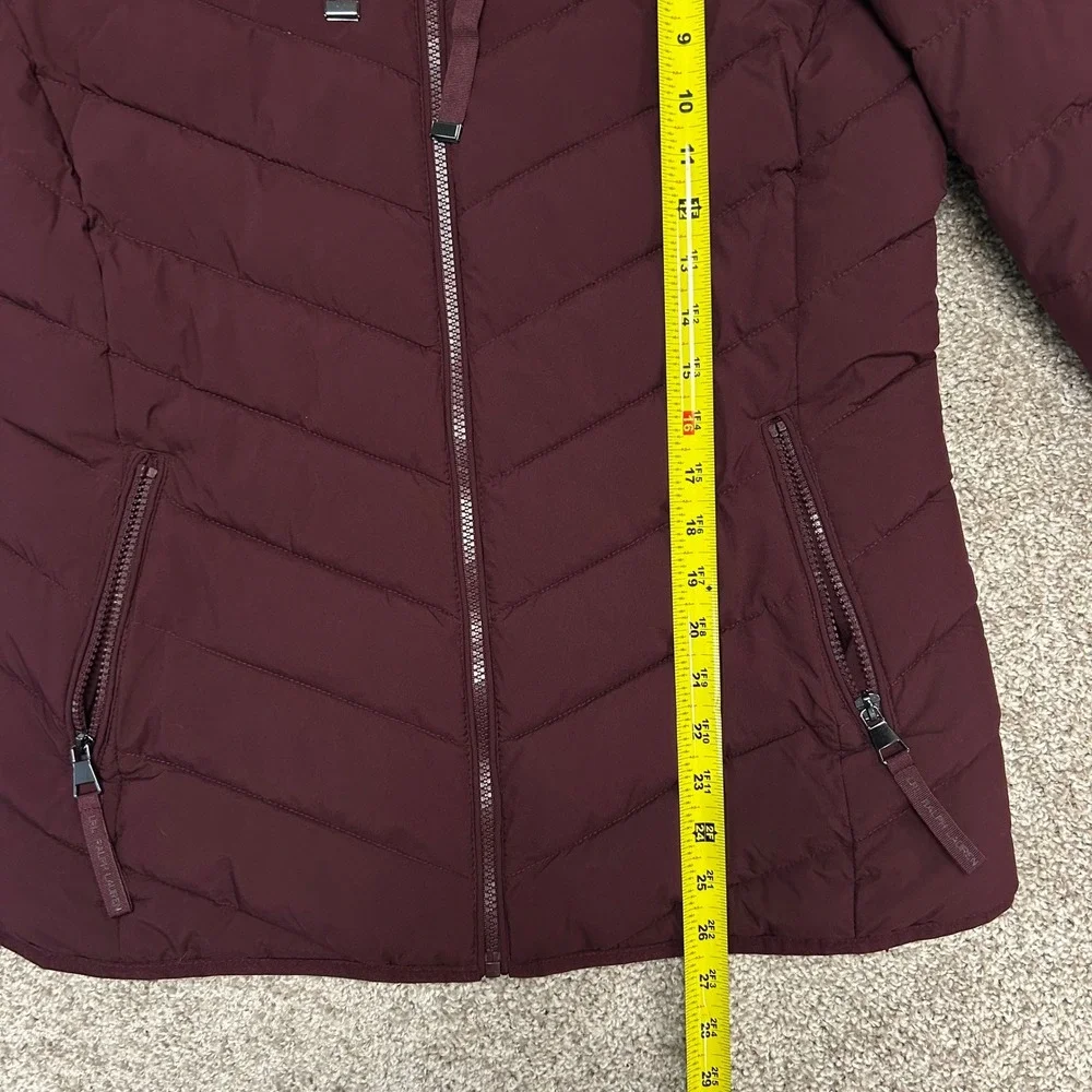 Lauren Ralph Lauren Women Medium Burgundy Quilted Puffer Jacket Hooded Full Zip